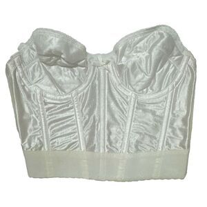 Lovable Vintage Women Corset 34B Ivory Satin Sheer Lace Adjustable Straps